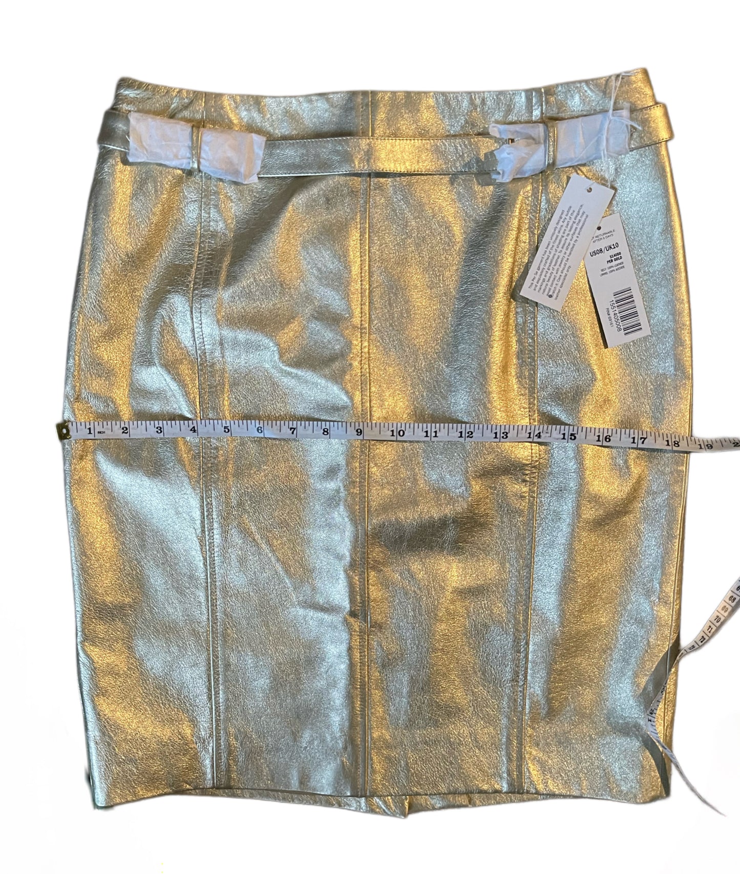 NWT Metallic Gold Leather Skirt – Per Se by Carlisle – Size 8 – Late 2000s Era