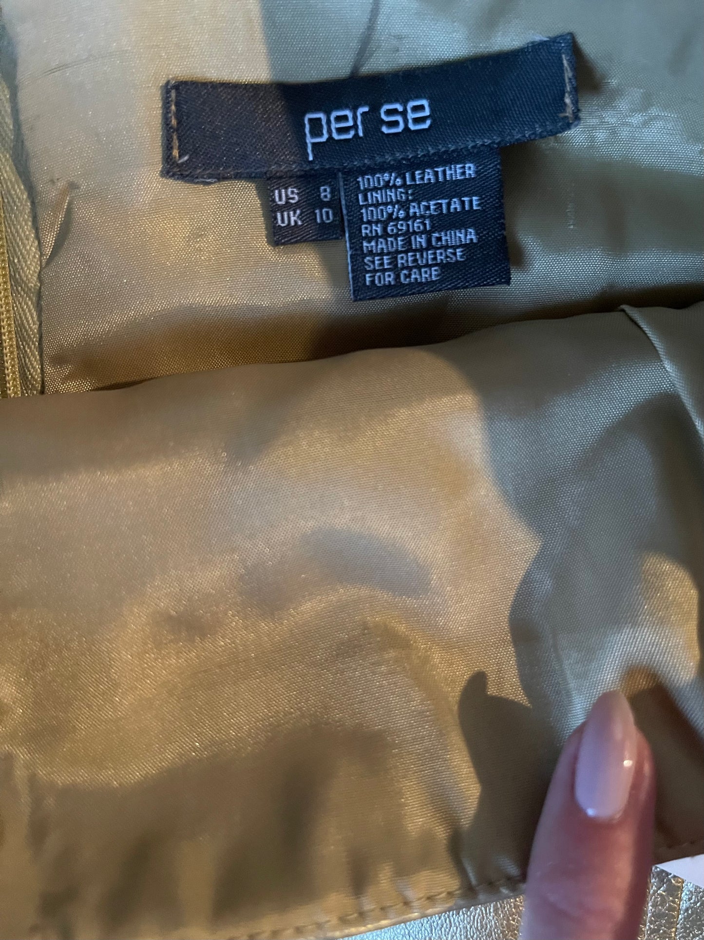 NWT Metallic Gold Leather Skirt – Per Se by Carlisle – Size 8 – Late 2000s Era