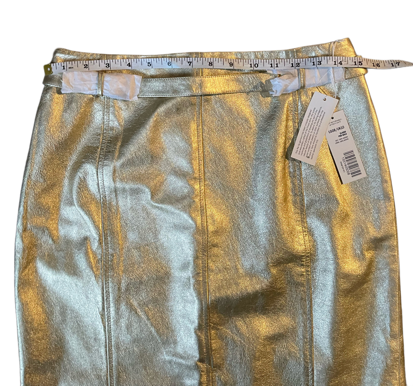 NWT Metallic Gold Leather Skirt – Per Se by Carlisle – Size 8 – Late 2000s Era