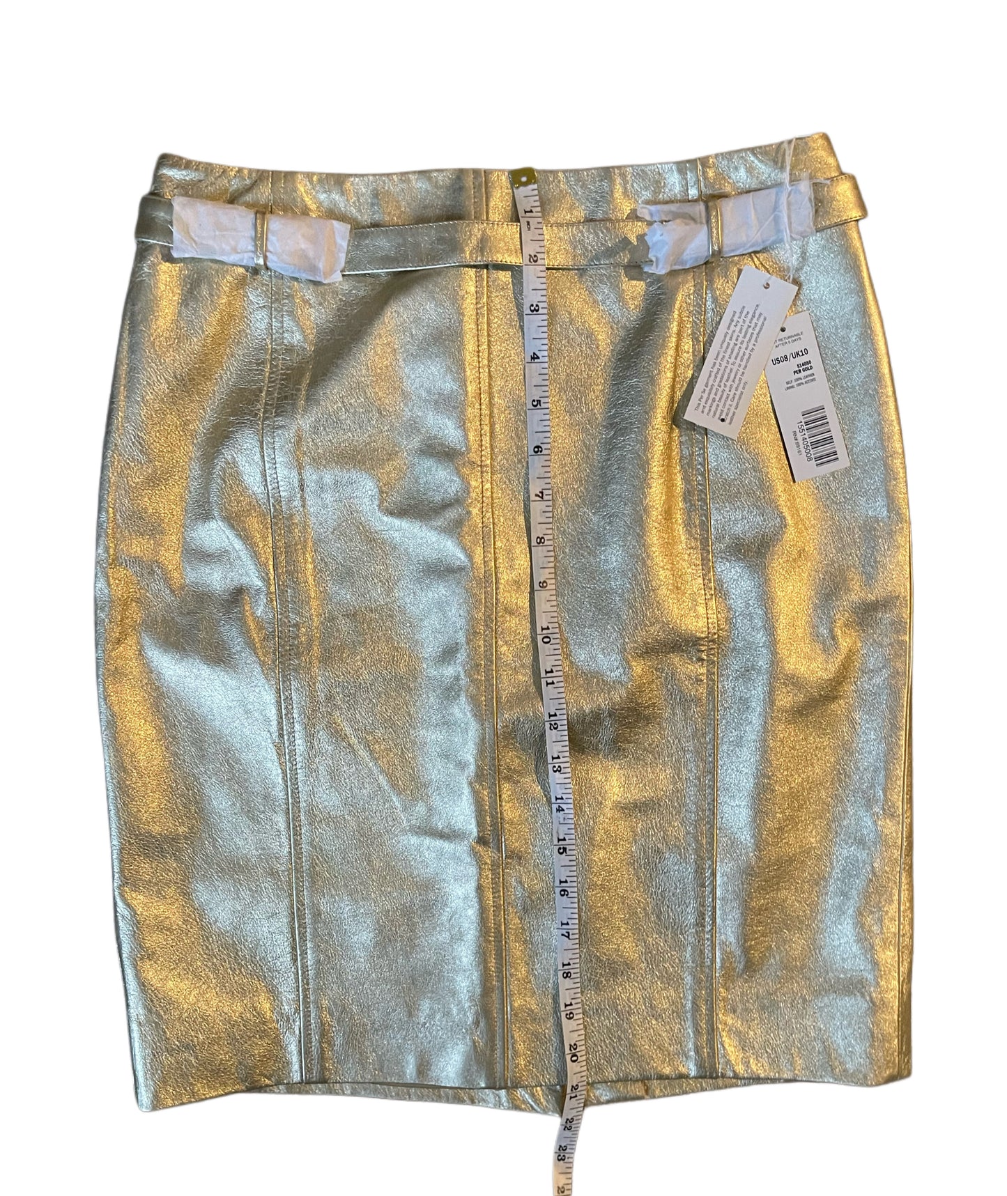 NWT Metallic Gold Leather Skirt – Per Se by Carlisle – Size 8 – Late 2000s Era