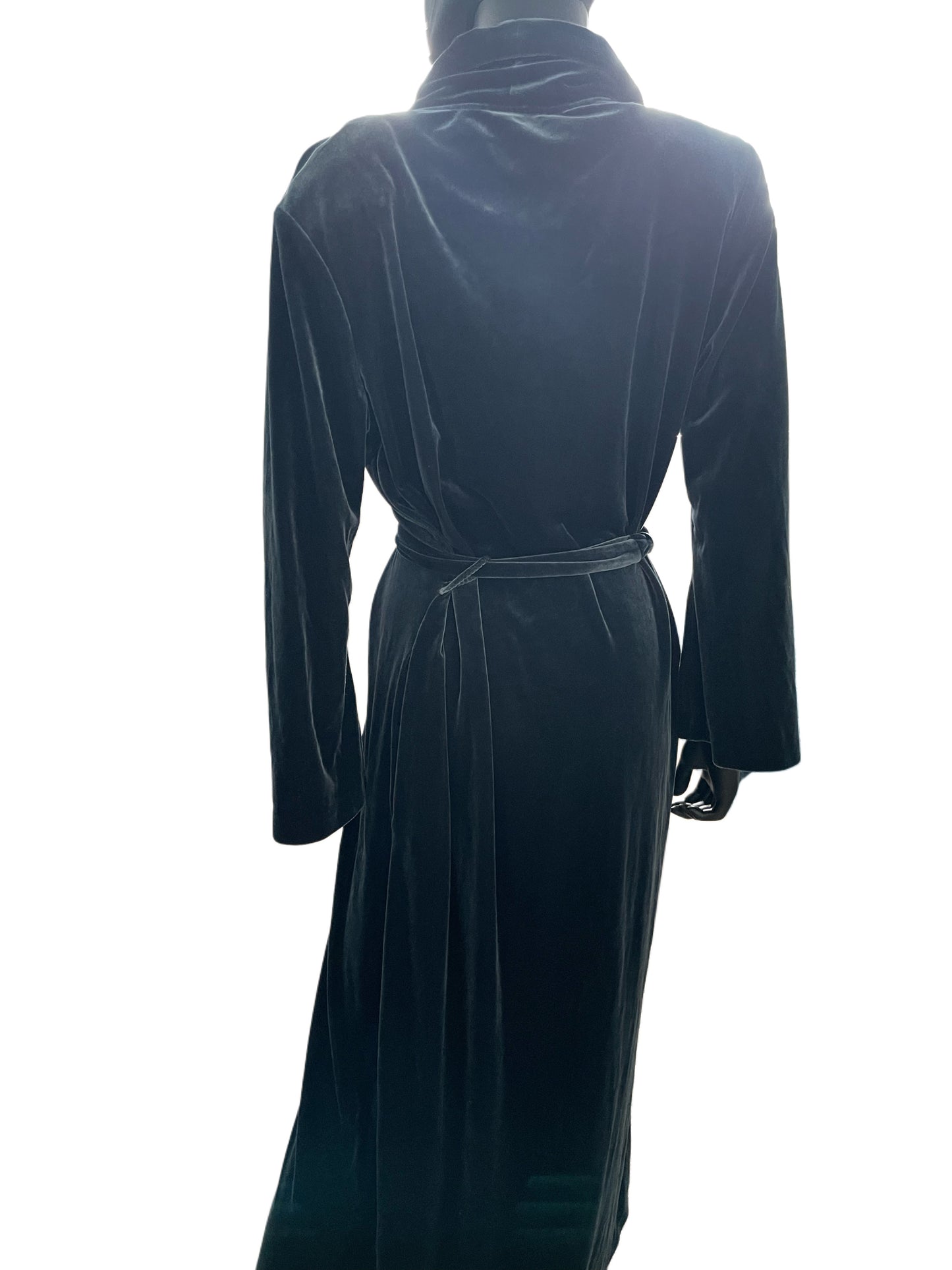Vintage Diamond Tea Blue Velvet Robe | Plush Full-Length Lounge Gown | Glam Hollywood Style