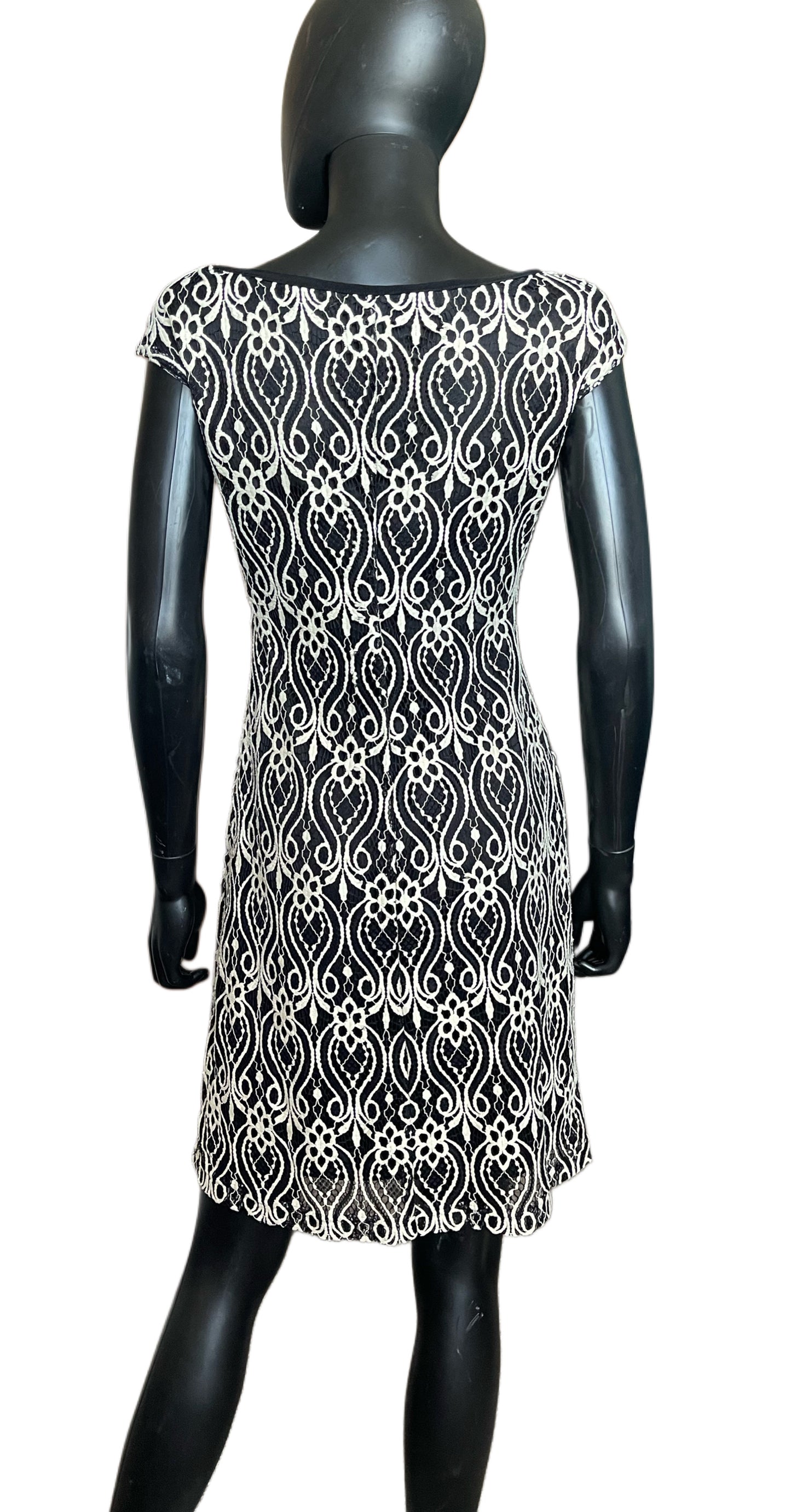 Black & Ivory Lace Overlay Sheath Dress – Size 6 – Connected Apparel