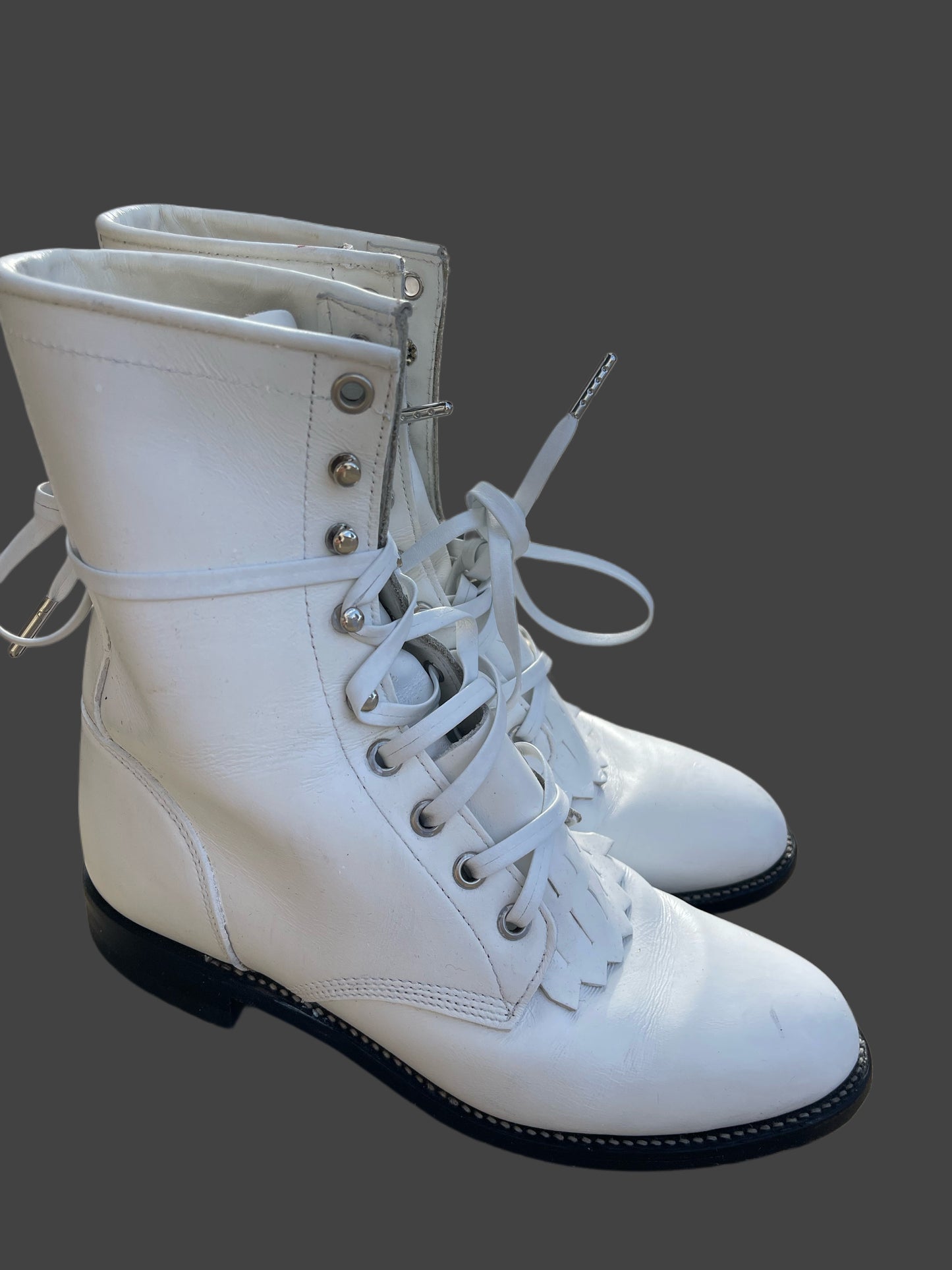 Vintage White Justin Roper Boots – Refurbished 1980s Western Lace-Up Boots (Women’s 5.5 C)