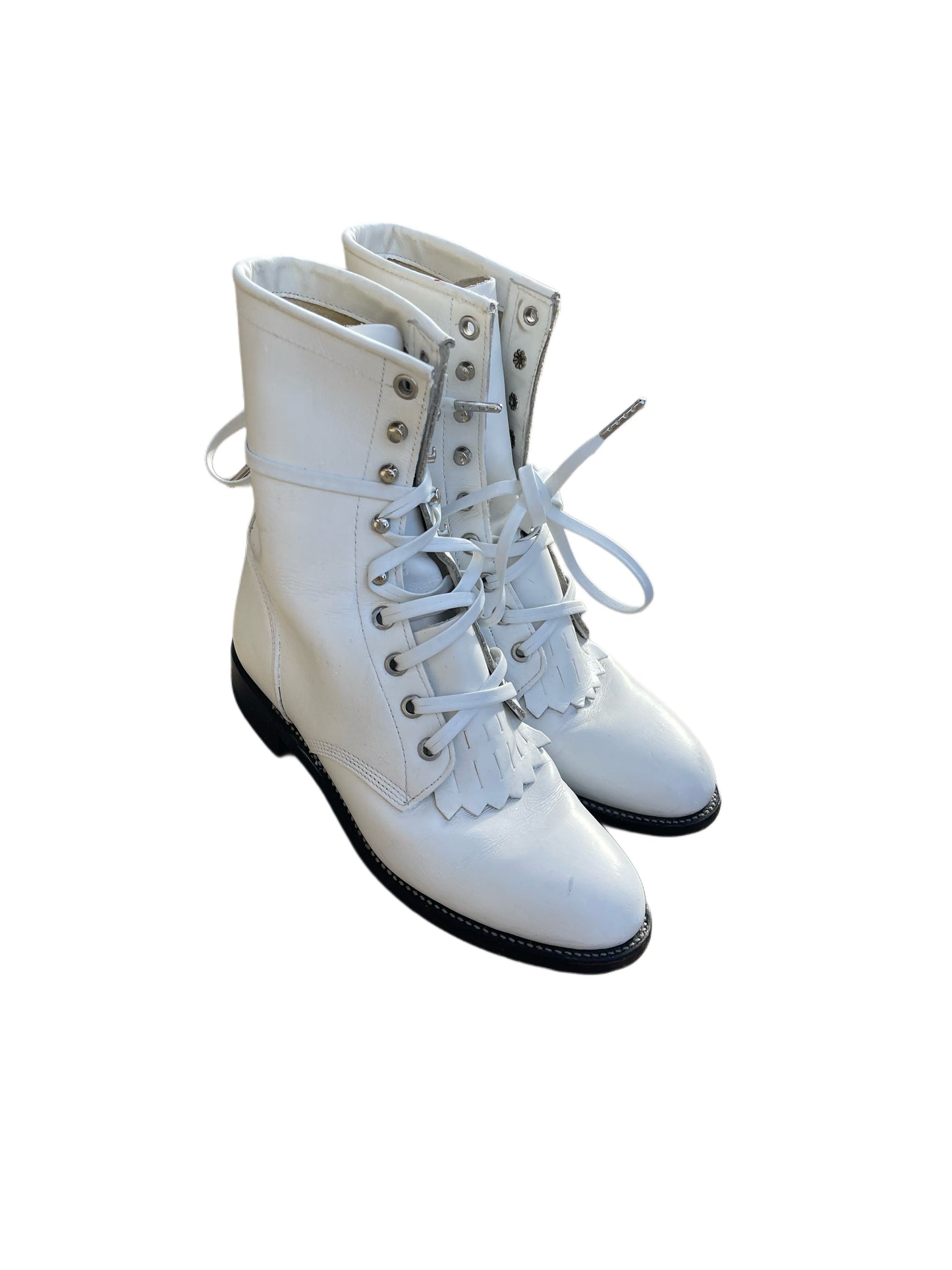 Vintage White Justin Roper Boots – Refurbished 1980s Western Lace-Up Boots (Women’s 5.5 C)