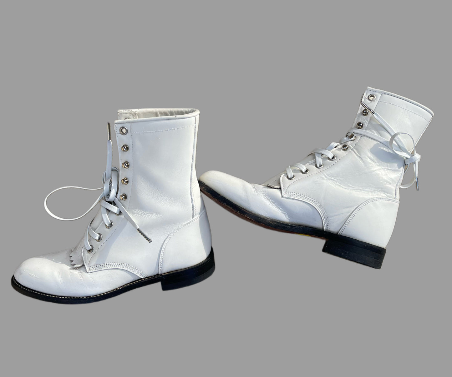 Vintage White Justin Roper Boots – Refurbished 1980s Western Lace-Up Boots (Women’s 5.5 C)