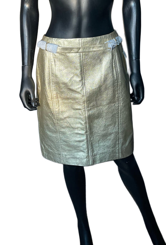 NWT Metallic Gold Leather Skirt – Per Se by Carlisle – Size 8 – Late 2000s Era