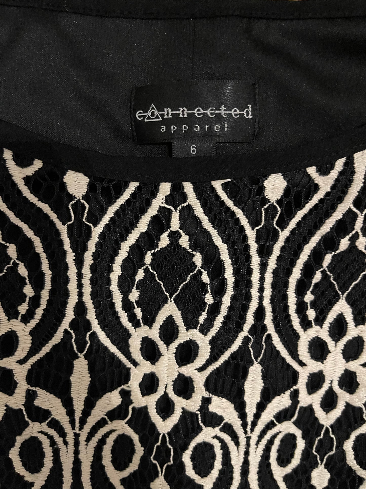 Black & Ivory Lace Overlay Sheath Dress – Size 6 – Connected Apparel