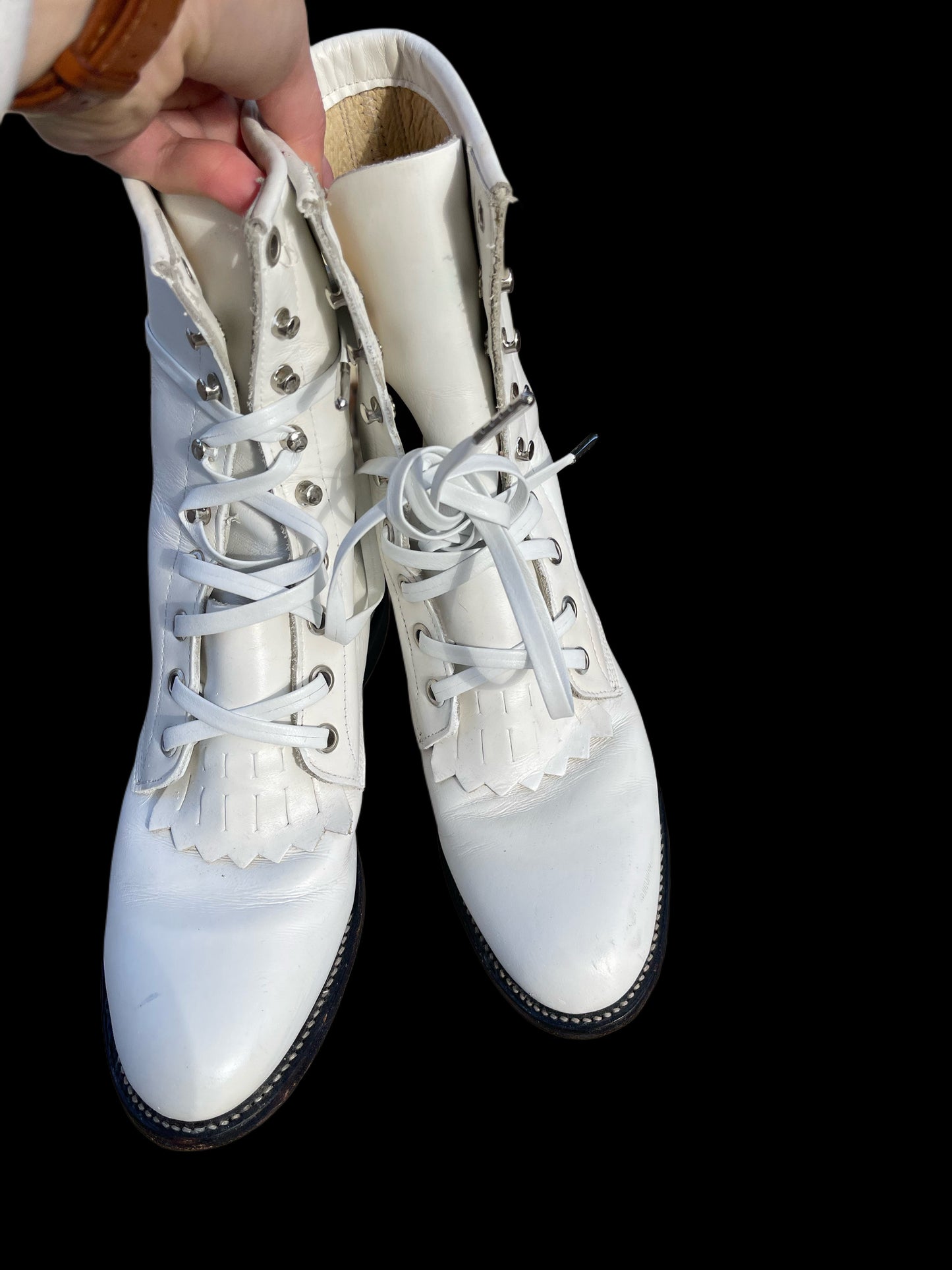 Vintage White Justin Roper Boots – Refurbished 1980s Western Lace-Up Boots (Women’s 5.5 C)